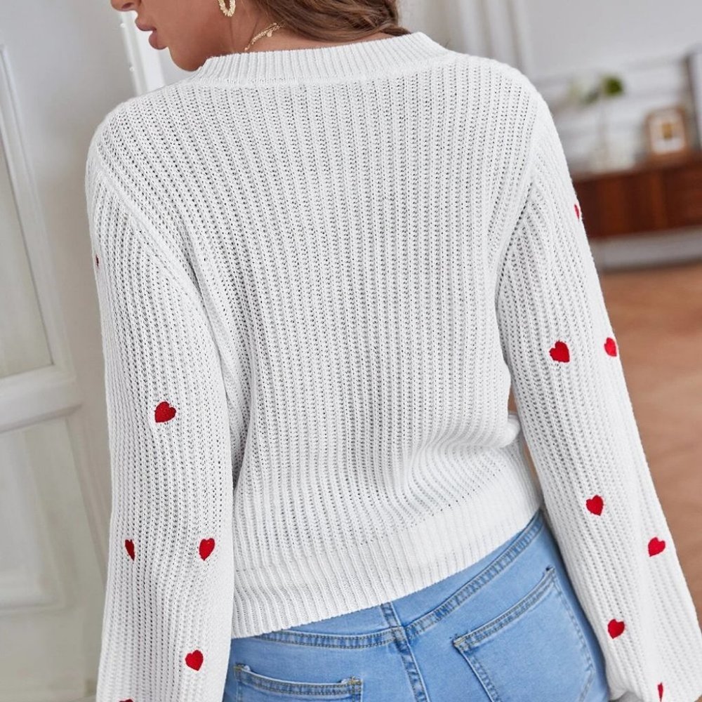 Heart Embroidered Bishop Sleeve knit Sweater Cardigan - Picture 5 of 5